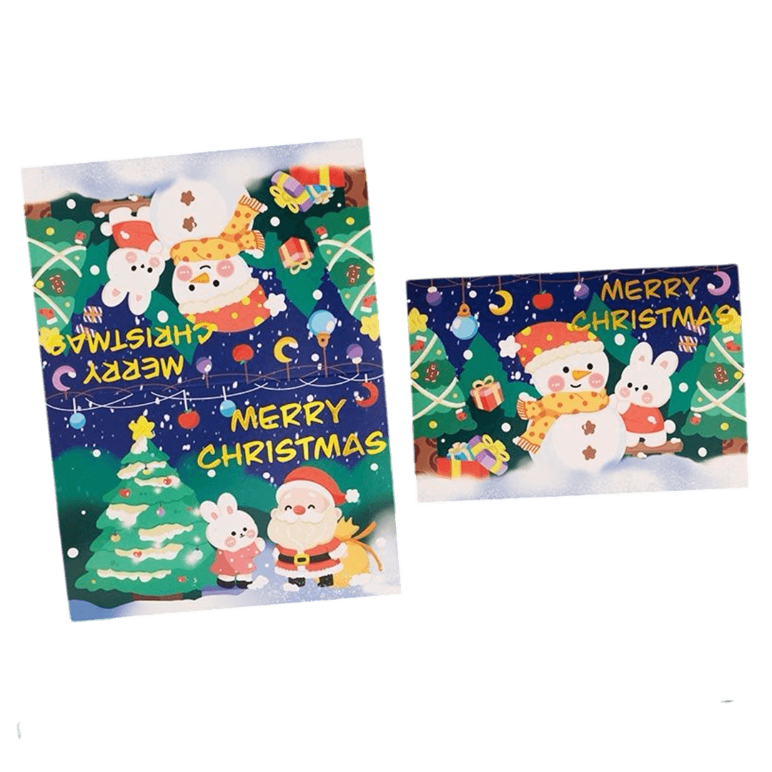 Carte de Noël personnalisée – Bonhomme de neige avec cadeaux – Message personnalisé