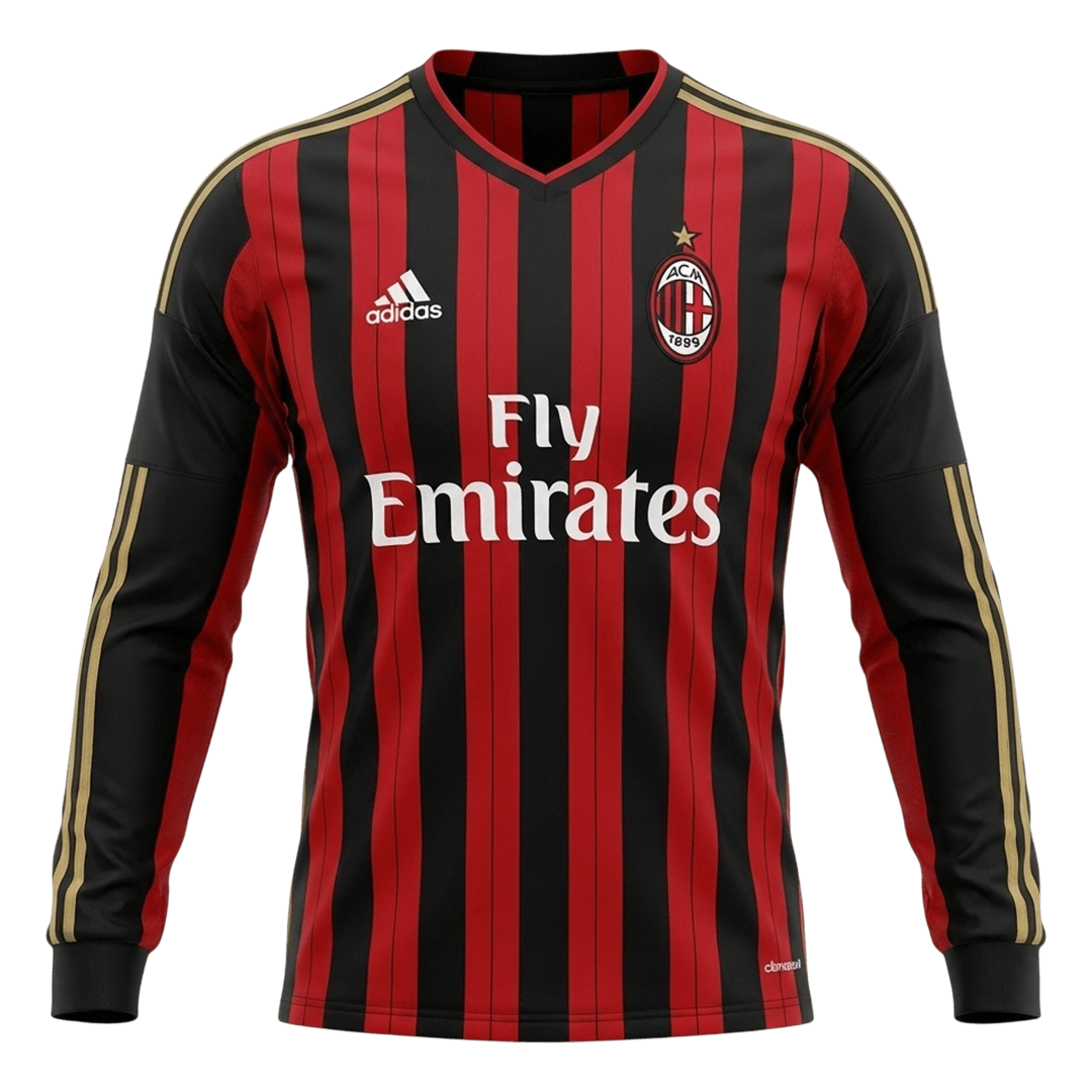 Retro AC Milan Thuisshirt Lange Mouwen 2013/14 Rood&Zwart