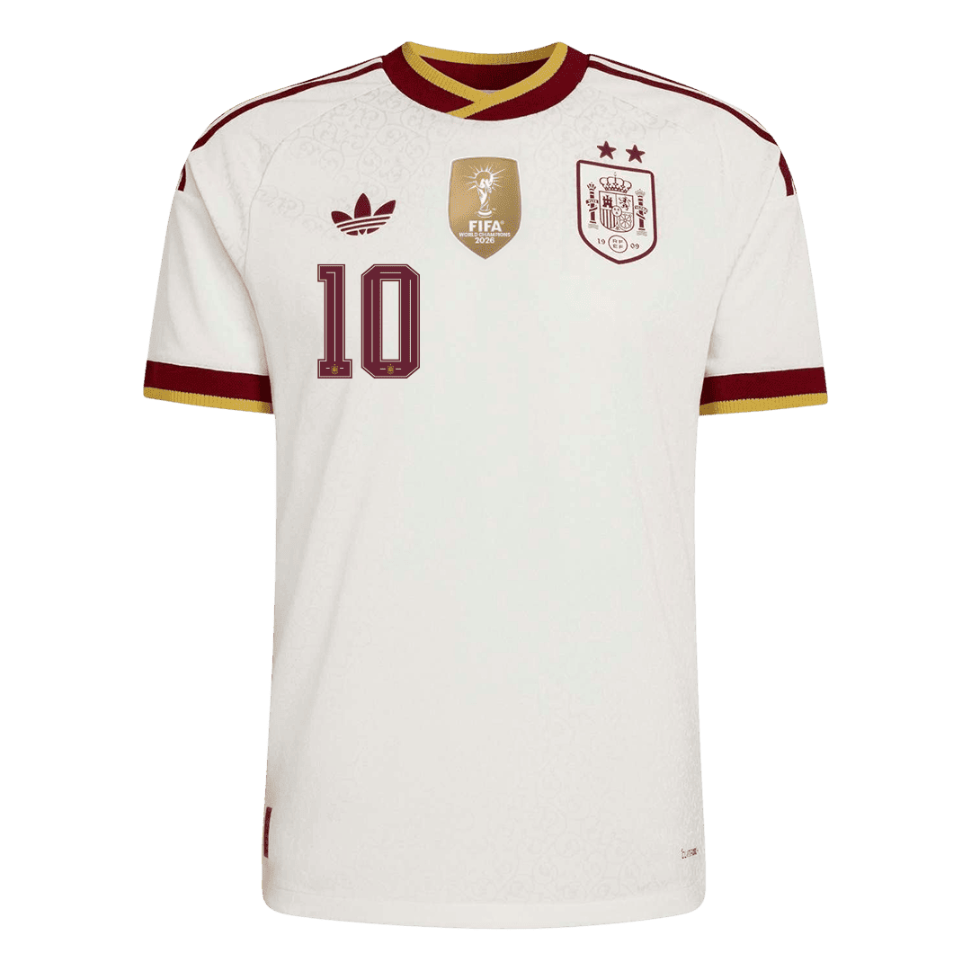 OLMO #10 Espagne Extérieur Maillot 2 Stars - Champion Edition - Coupe du Monde 2026 Blanc Joueur