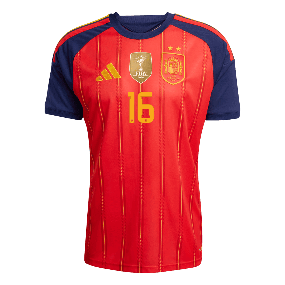 RODRIGO #16 Espagne Domicile Maillot 2 Stars - Champion Edition - Coupe du Monde 2026 Rouge