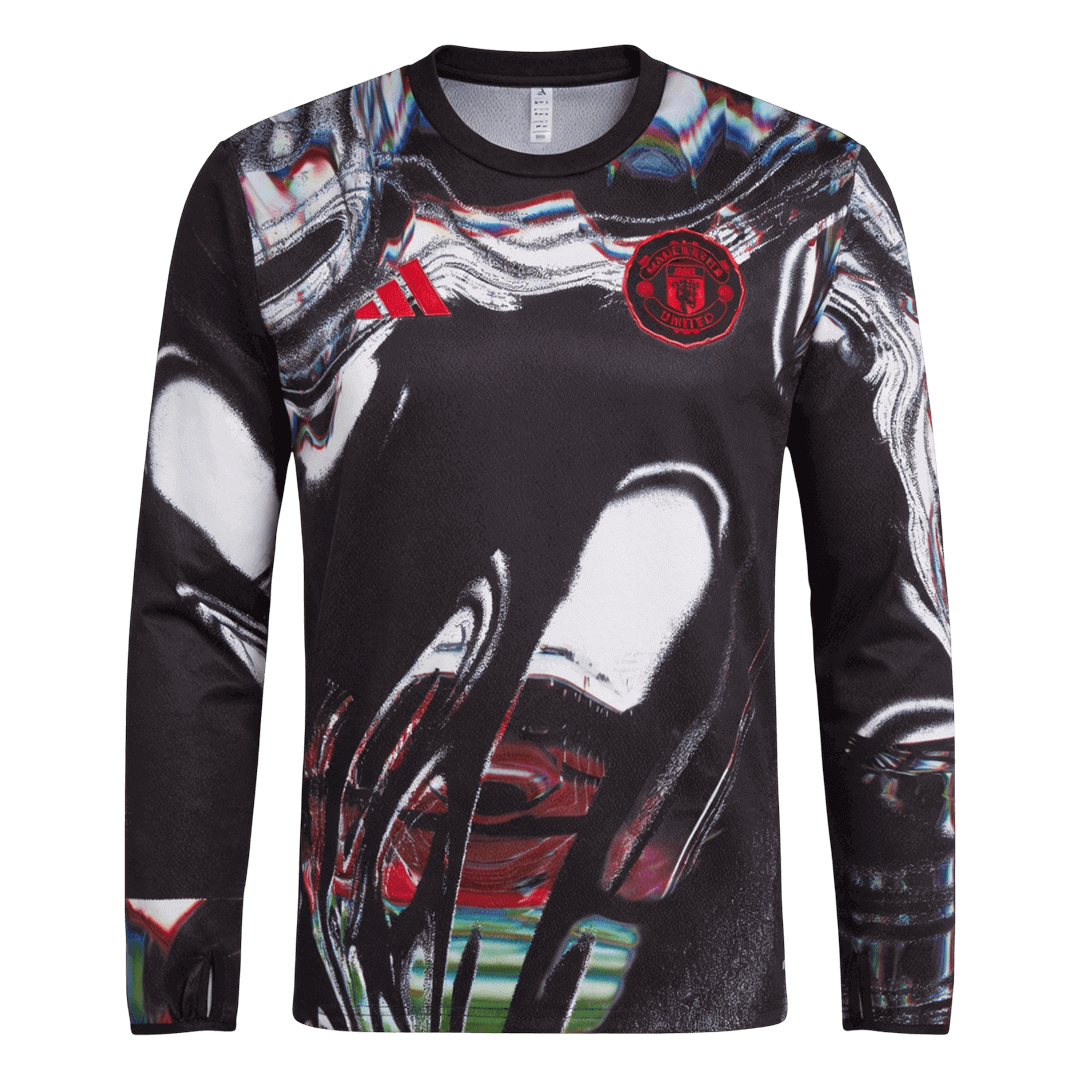 Manchester United Pre-Match Shirt Lange Mouwen 2025/26 Zwart Grote Maat