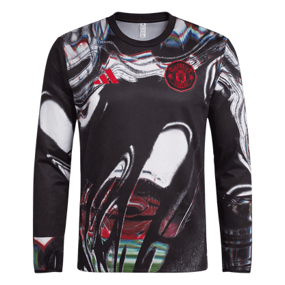 Manchester United Pre-Match Shirt Lange Mouwen 2025/26 Zwart Grote Maat