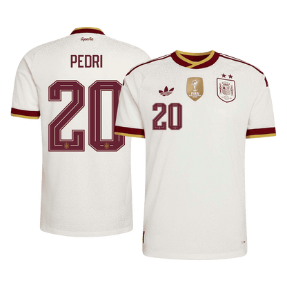 PEDRI #20 Espagne Extérieur Maillot 2 Stars - Champion Edition - Coupe du Monde 2026 Blanc Joueur