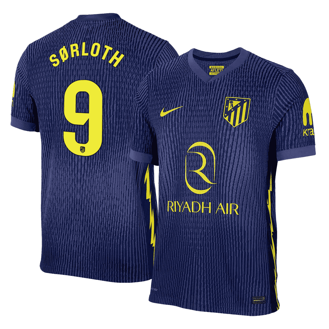 SØRLOTH #9 Atlético Uit tenue Shirt 2025/26 Marineblauw Speler