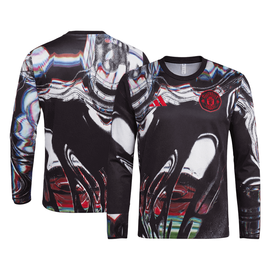 Manchester United Pre-Match Shirt Lange Mouwen 2025/26 Zwart Grote Maat