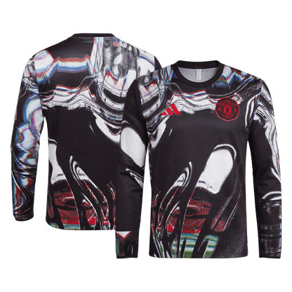 Manchester United Pre-Match Shirt Lange Mouwen 2025/26 Zwart Grote Maat