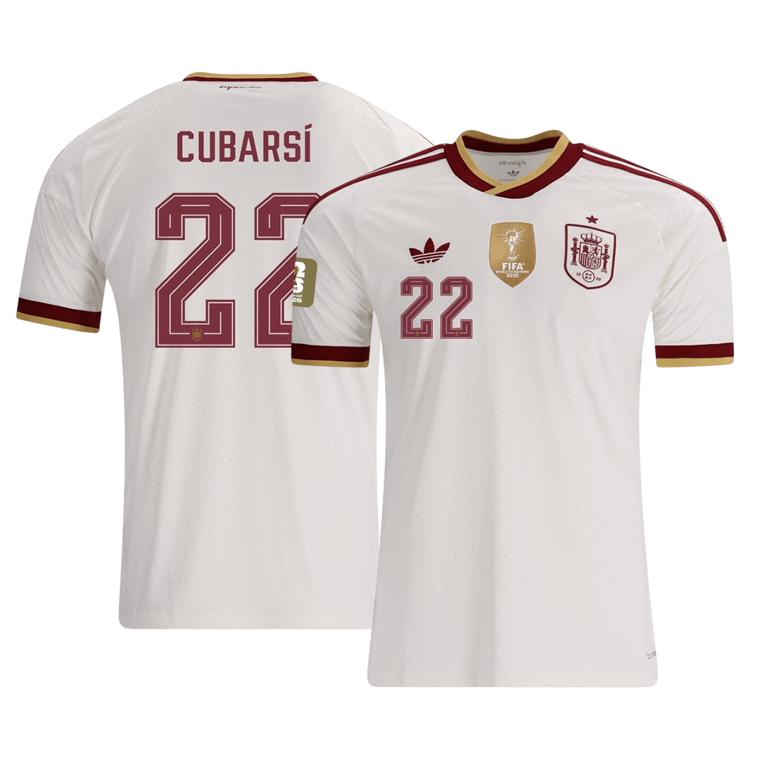 CUBARSÍ #22 Espagne Extérieur Maillot 2 Stars - Champion Edition - Coupe du Monde 2026 Blanc