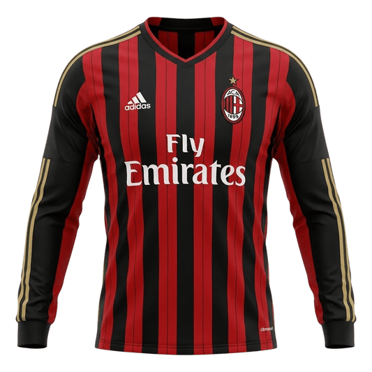 Retro AC Milan Thuisshirt Lange Mouwen 2013/14 Rood&Zwart